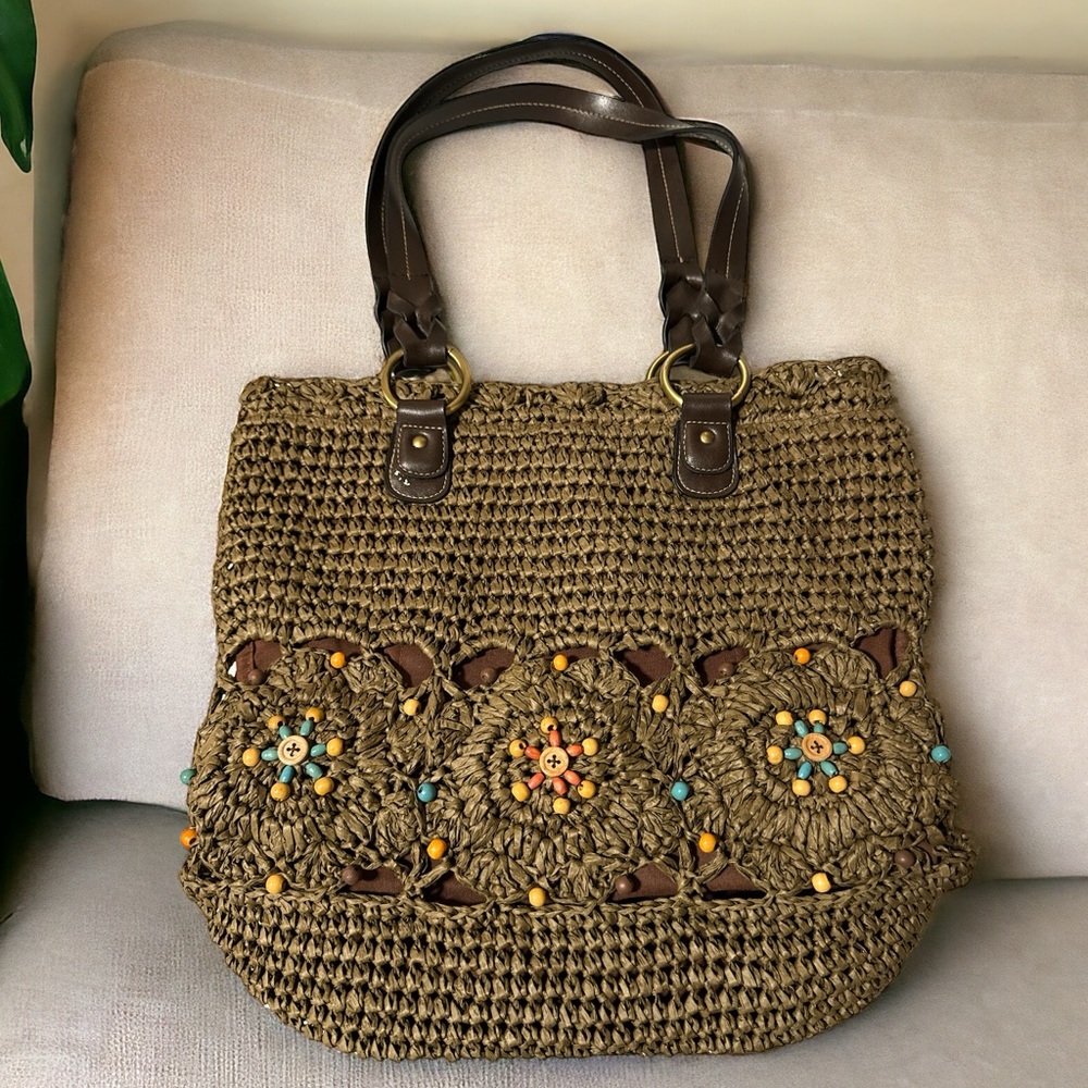♥️ Crochet Woven Straw Handbag with Colorful Beading